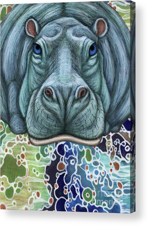 Hippopotamus Acrylic Print featuring the painting Blue Hippopotamus Abstract by Amy E Fraser