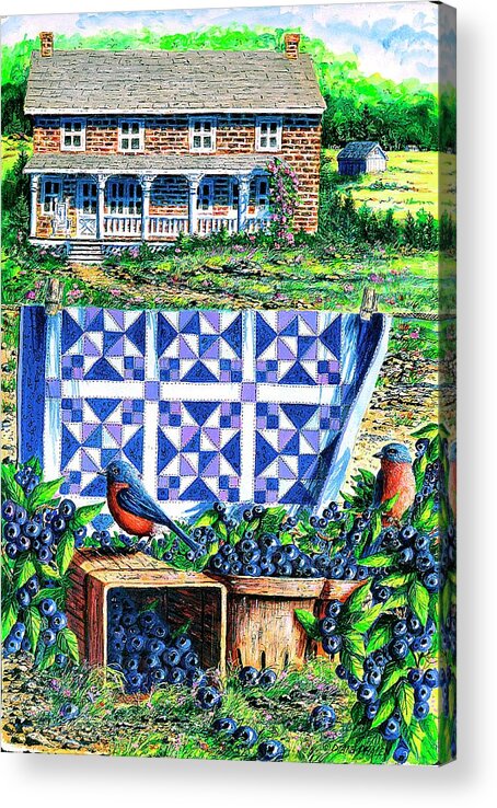 Blueberries Acrylic Print featuring the painting Bluebirds and Blueberries by Diane Phalen