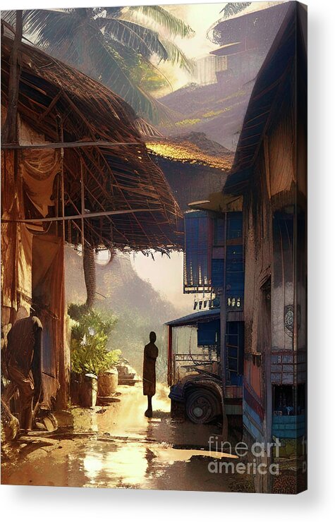 Bo Acrylic Print featuring the digital art Bo, Sierra Leone dreamscape city view by Christina Fairhead