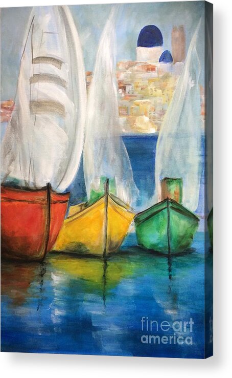 Altea Acrylic Print featuring the painting Boats in the Marina, Altea by Lizzy Forrester