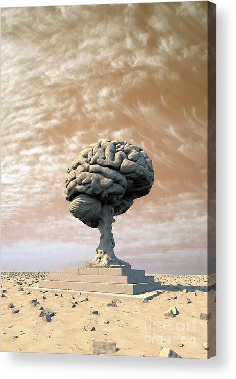 Monument Acrylic Print featuring the digital art Brain Statue in Desert by Russell Kightley