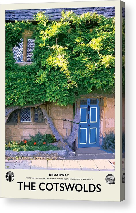 Cotswolds Acrylic Print featuring the photograph Broadway Blue Door Cream Railway Poster by Brian Watt