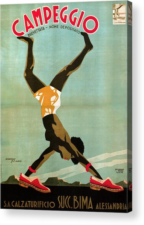 Vintage Poster Acrylic Print featuring the digital art Campeggio - Camp Shoe Advertisement - Vintage Advertising Poster by Studio Grafiikka