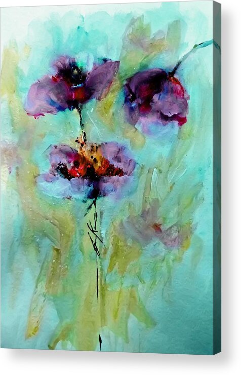 Watercolor Acrylic Print featuring the painting Chilly Floral Abstract Watercolor by Lisa Kaiser