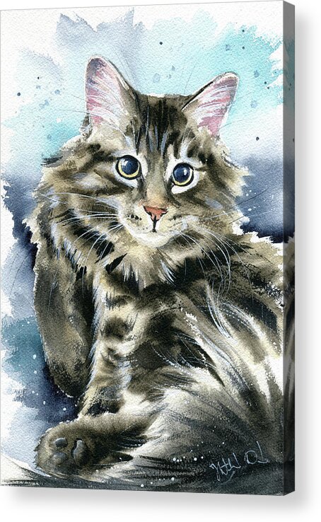 Cats Acrylic Print featuring the painting Clancy Fluffy Cat Painting by Dora Hathazi Mendes
