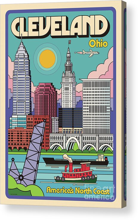 Cleveland Acrylic Print featuring the digital art Cleveland Pop Art Travel Poster by Jim Zahniser
