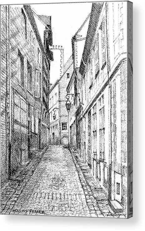 Alley Acrylic Print featuring the painting Cobbled Alley in Moulins France by Dai Wynn