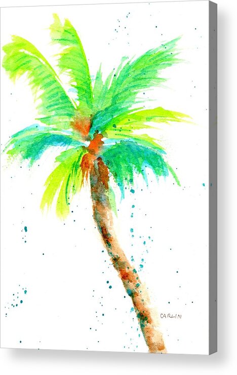 Palm Tree Acrylic Print featuring the painting Coconut Palm Tree Splash 1 by Carlin Blahnik CarlinArtWatercolor