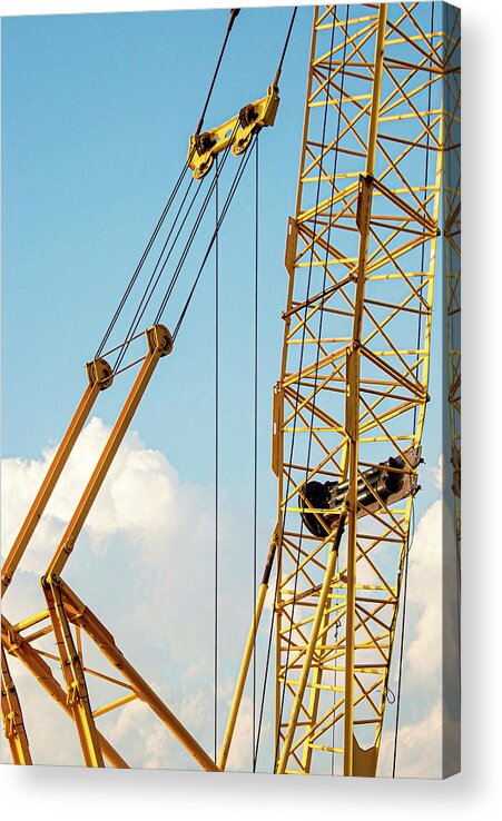 Crane Construction Metal Yellow Acrylic Print featuring the photograph Crane by John Linnemeyer