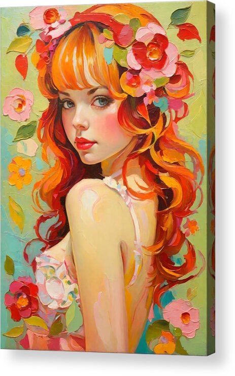 Flower Acrylic Print featuring the painting Cute Lolita No.3 by My Head Cinema