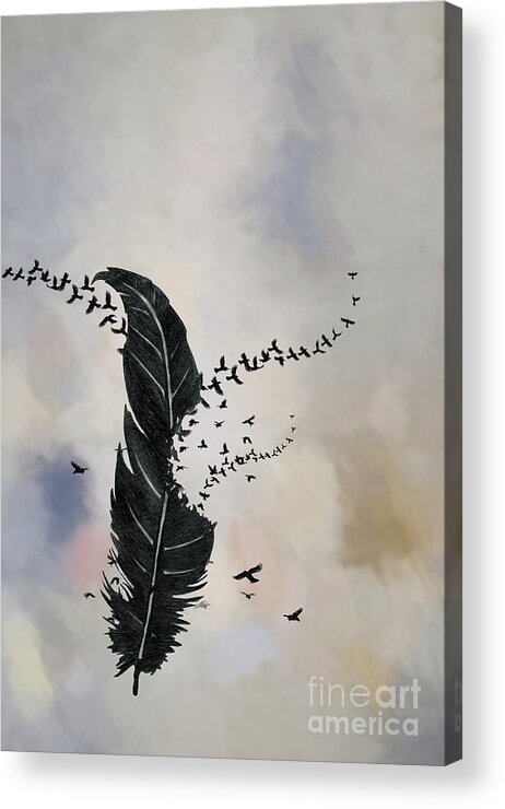 Corvid Acrylic Print featuring the digital art Feather Crows by Jim Hatch