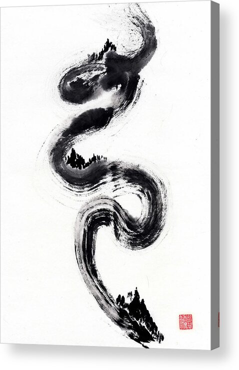 Sumi Acrylic Print featuring the painting Dragon River by Casey Shannon