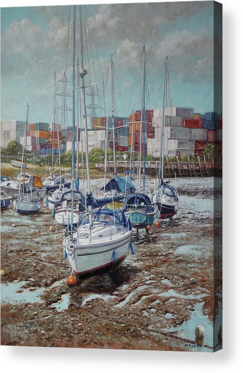 Boats Acrylic Print featuring the painting Eling Yacht Southampton Containers by Martin Davey