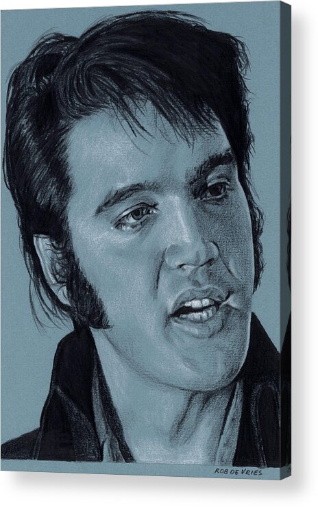 Elvis Acrylic Print featuring the drawing Elvis in Charcoal no. 228 by Rob De Vries