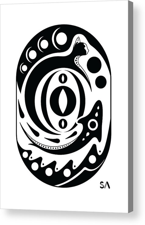 Black And White Acrylic Print featuring the digital art Fish Cat by Silvio Ary Cavalcante