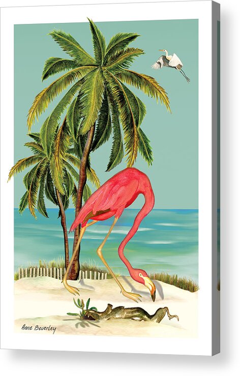 Palm Tree Acrylic Print featuring the painting Flaming on Beach by Anne Beverley-Stamps