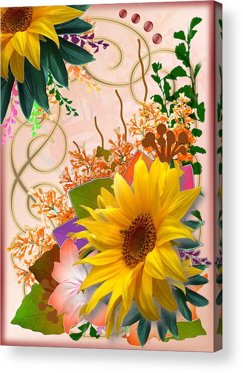 Autumn Acrylic Print featuring the digital art Floral Autumn Seasonal Card of November Colors by Delynn Addams