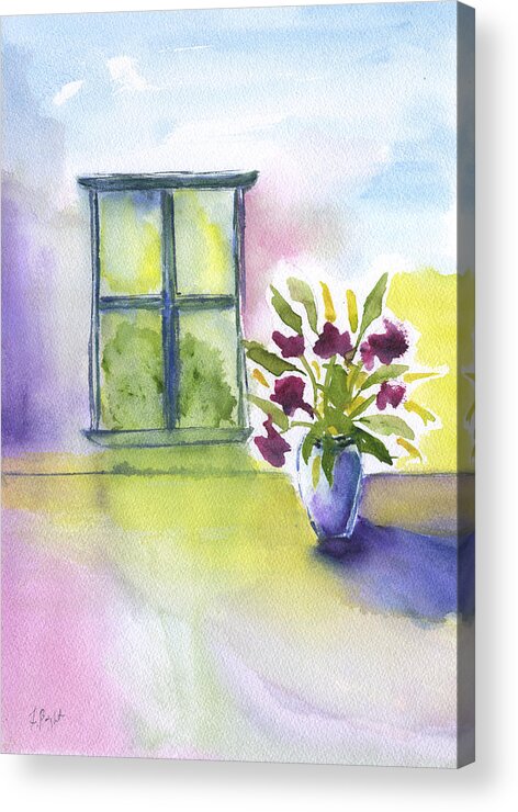 Flowers By The Window Acrylic Print featuring the painting Flowers By The Window by Frank Bright