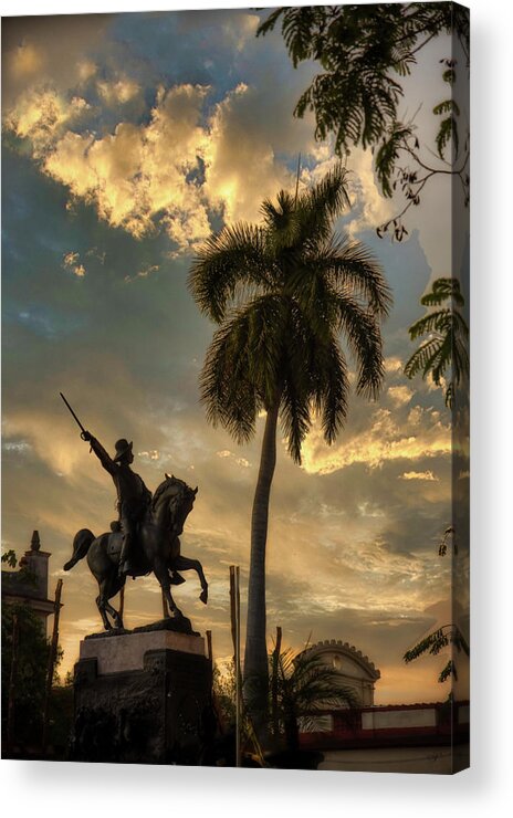 Palm Acrylic Print featuring the photograph Francisco De Aguero Statue by Micah Offman