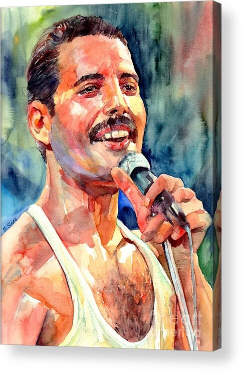 Freddie Mercury Acrylic Print featuring the painting Freddie Mercury Live Aid by Suzann Sines