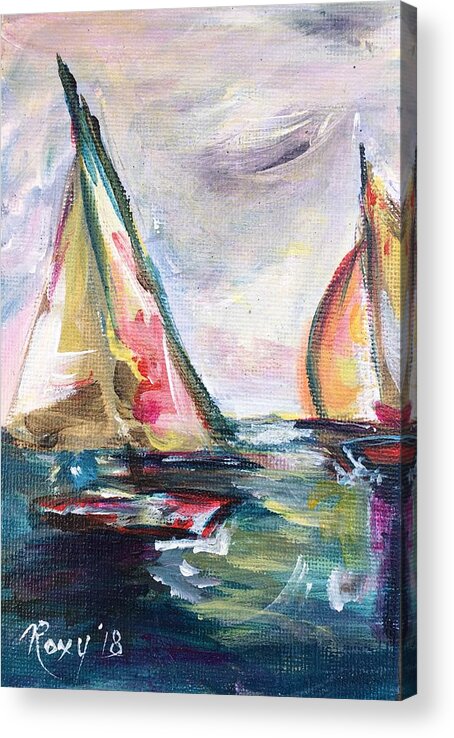 Abstract Boats Acrylic Print featuring the painting Happy Sails by Roxy Rich