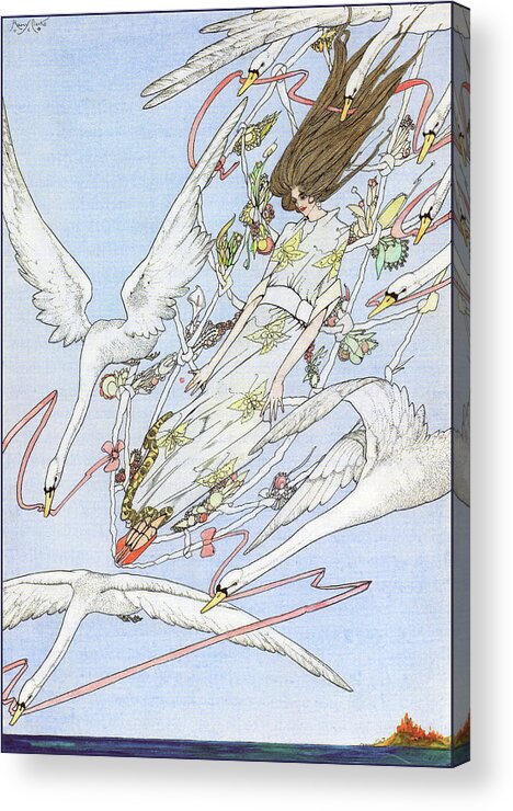 Wild Swans Acrylic Print featuring the drawing Harry Clarke illustrations for Andersen's Fairy Tales 1916 - The Wild Swans by Harry Clarke