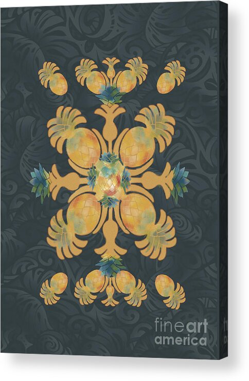 Hawaiian Quilt Acrylic Print featuring the digital art Hawaiian Quilt Series 2 Pineapple by J Marielle