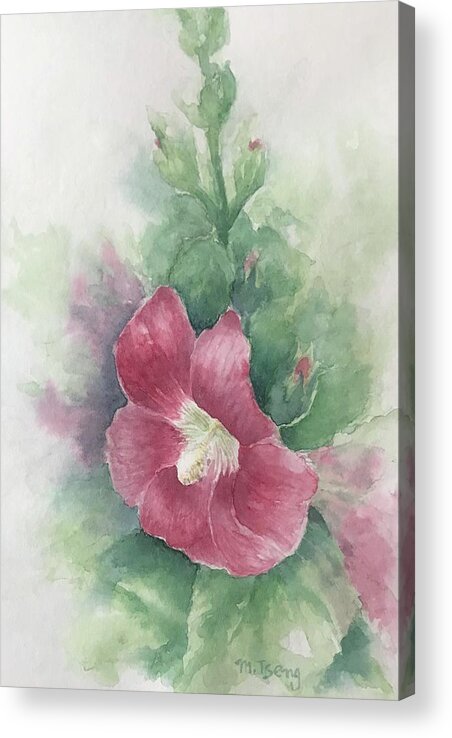 Hollyhocks Acrylic Print featuring the painting Hollyhocks by Milly Tseng