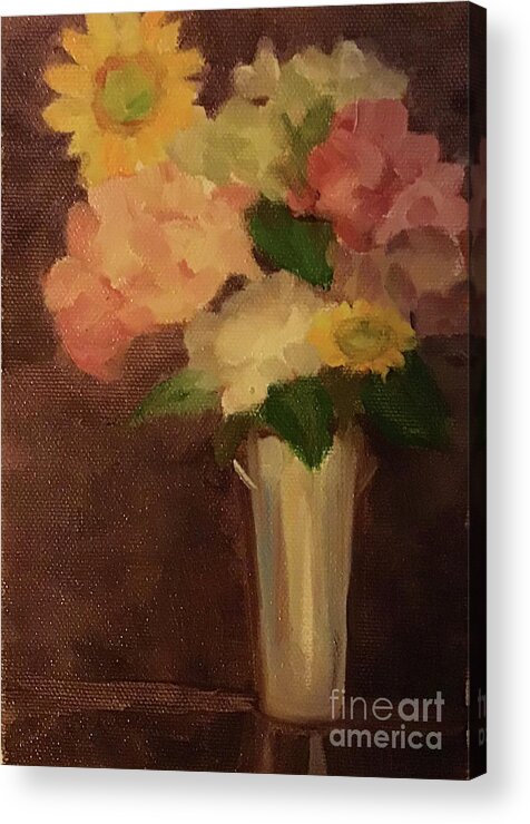 Hydrangea Acrylic Print featuring the painting Hydrangeas Silver Bucket by Anne Marie Brown