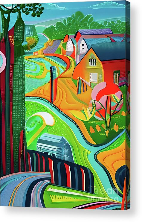 Folk Art Acrylic Print featuring the digital art Idyllic village by Christina Fairhead
