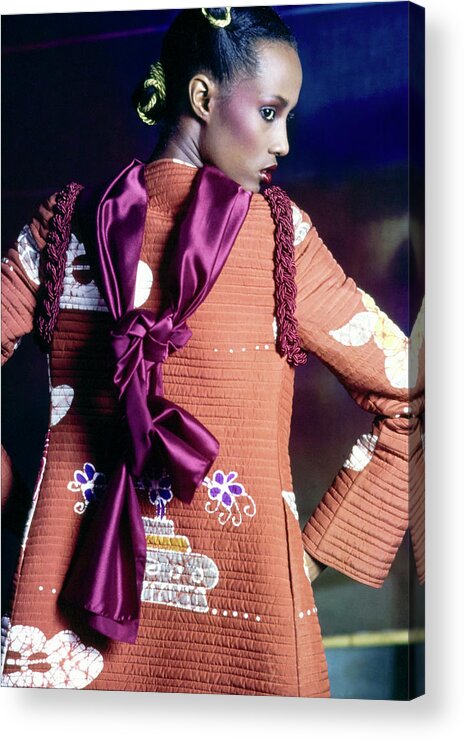 Fashion Acrylic Print featuring the photograph Model Iman Wearing A Mary McFadden Jacket by Ishimuro