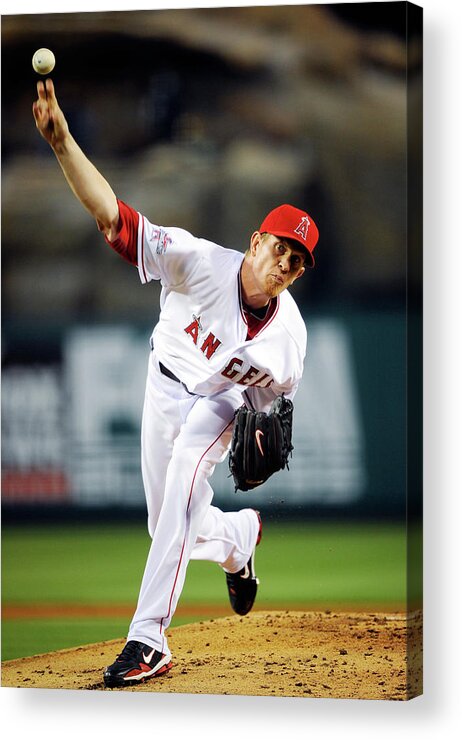 American League Baseball Acrylic Print featuring the photograph Jered Weaver by Kevork Djansezian