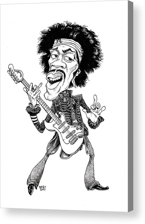 Caricature Acrylic Print featuring the drawing Jimi Hendrix by Mike Scott