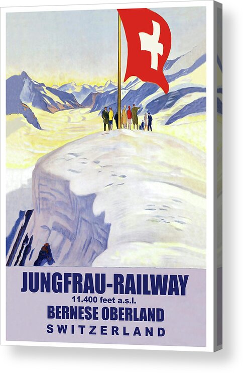 Jungfrau Acrylic Print featuring the painting Jungfrau Railway, Bernese Oberland, Switzerland, vintage travel poster by Long Shot
