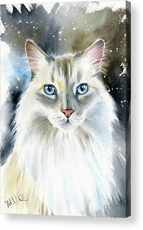 Cat Acrylic Print featuring the painting Kate Fluffy Cat Painting by Dora Hathazi Mendes
