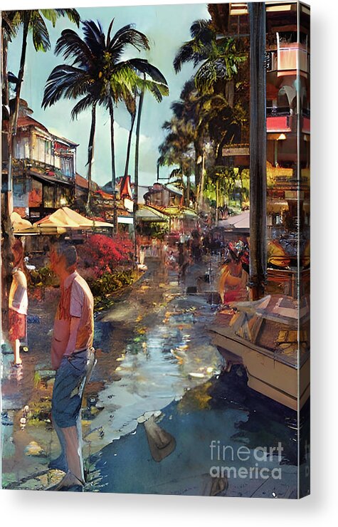 Lahaina Acrylic Print featuring the digital art Lahaina, Hawaii, USA summer scene wall art by Christina Fairhead