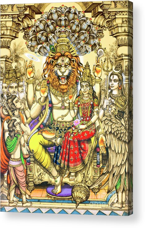 Narasimha Acrylic Print featuring the painting Lakshmi Narasimha Prahlad by Vrindavan Das