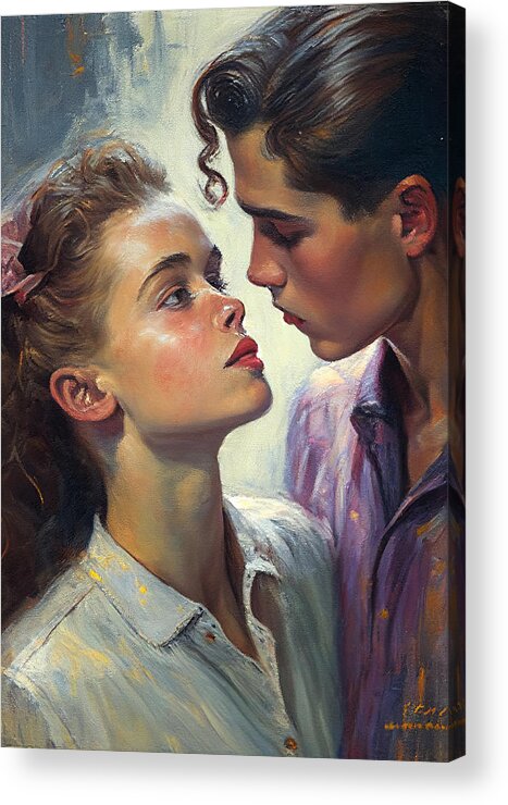 Vintage Acrylic Print featuring the painting Love in the 50s by My Head Cinema