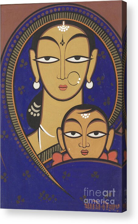 Madonna And Child Acrylic Print featuring the painting Madonna and Child by Jamini Roy