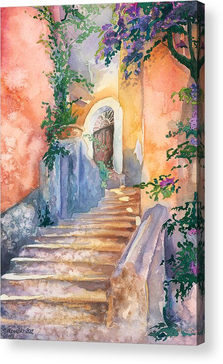 Watercolor Painting Acrylic Print featuring the painting Magical Stairs by Espero Art