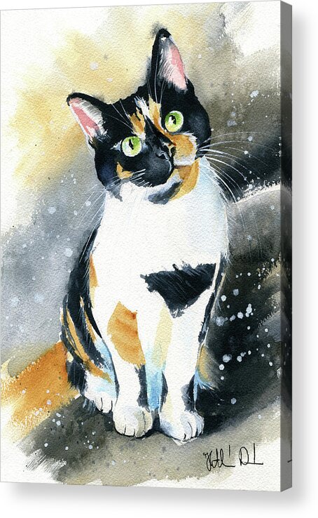 Cats Acrylic Print featuring the painting Marbles Calico Cat Painting by Dora Hathazi Mendes