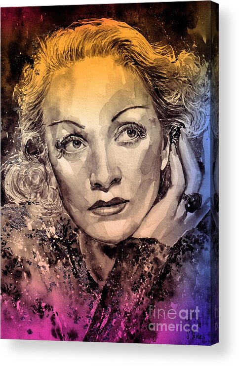 Marlene Dietrich Acrylic Print featuring the painting Marlene Dietrich Portrait by Suzann Sines