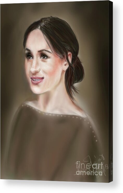 Megan Markle Acrylic Print featuring the painting Megan Markle Portrait by Remy Francis