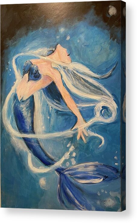 Blue Mermaid Acrylic Print featuring the painting Mermaid Ecstasy by Denice Palanuk Wilson