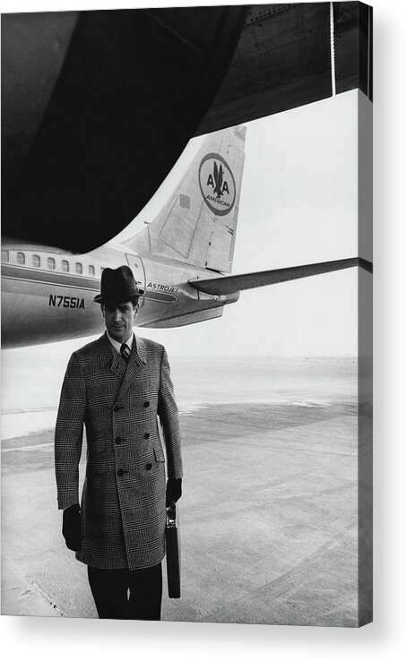 Fashion Acrylic Print featuring the photograph Model on Tarmac With Airplane by Zachary Freyman