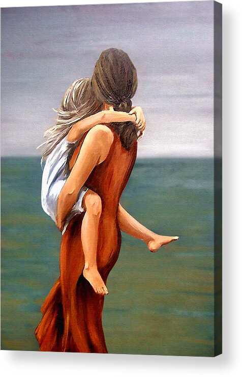 Figurative Acrylic Print featuring the painting Mother and daughter by Natalia Tejera