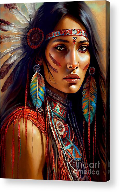 Native American Indian Acrylic Print featuring the digital art Native American Indian Series 120822-c by Carlos Diaz