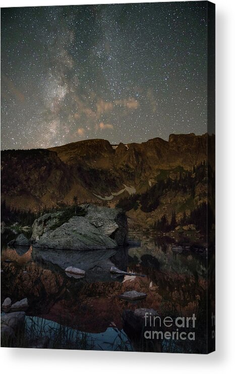 Indian Peaks Wilderness Acrylic Print featuring the photograph Night sky over Forest Lake, Colorado by Keith Kapple