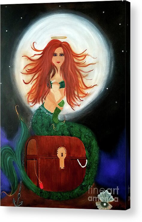 Mermaid Acrylic Print featuring the painting No Greater Treasure by Artist Linda Marie
