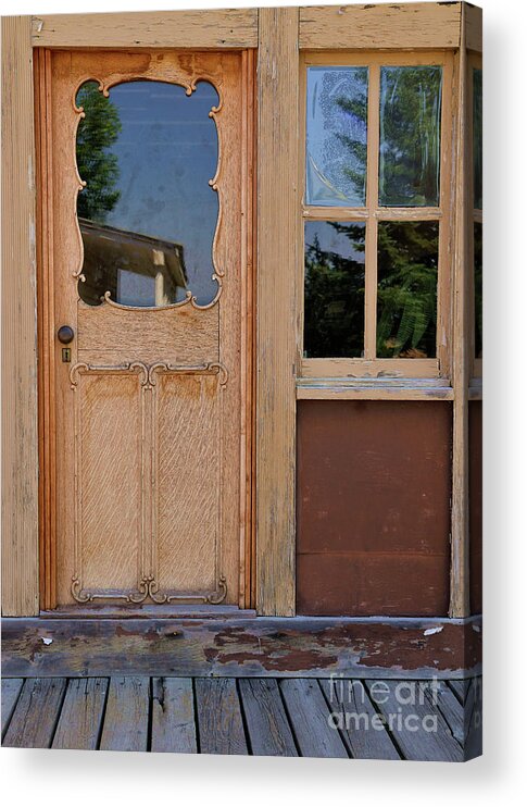 Door Acrylic Print featuring the photograph Old Door With Window Reflections by Kae Cheatham